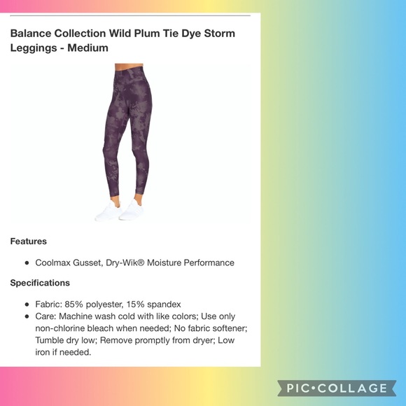 Balance Collection Wild Plum Tie Dye Storm leggings Medium New in packaging - Picture 4 of 6
